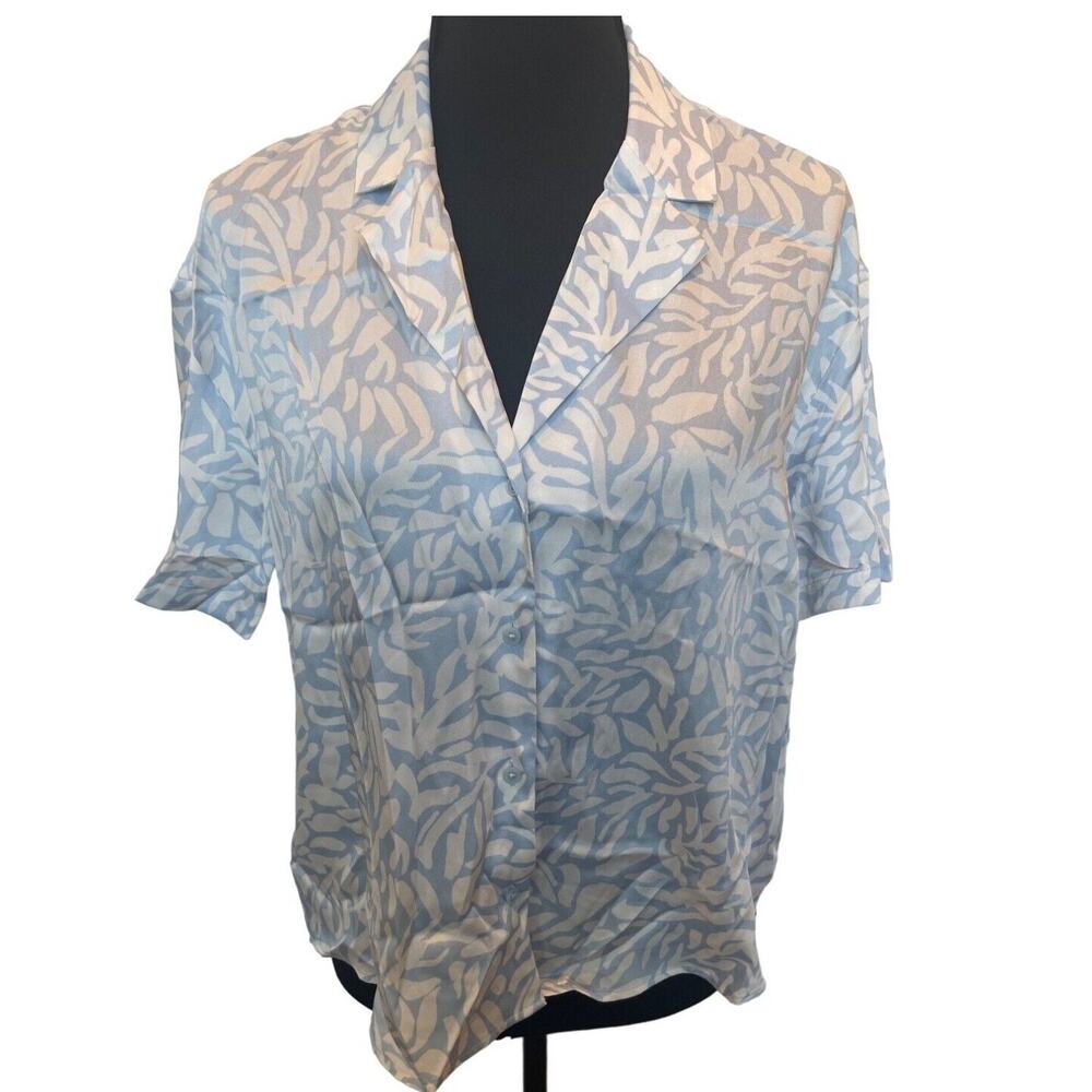 Express Blue Preppy Feminine Floral Pajama Style Blouse Top Semi Sheer NWT S